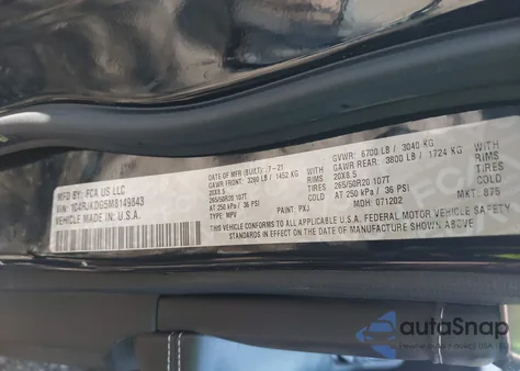 2021 Jeep Grand Cherokee L Overland 4X4 из США, поврежденный, VIN 1C4RJKDG5M8149843